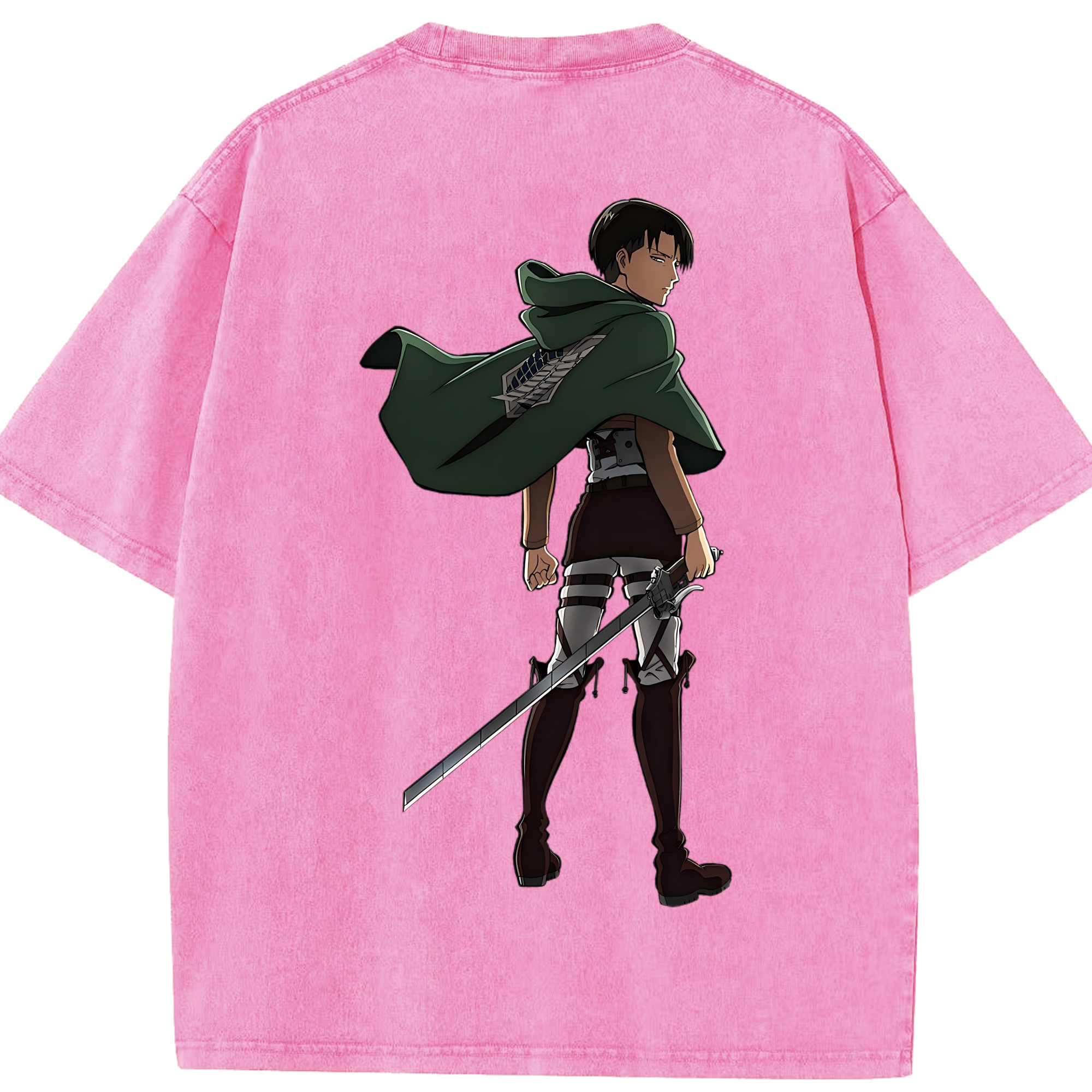 （画像用） 進撃の巨人 リヴァイ·アッカーマン Attack on Titan Levi Ackerman 綿100% ヴィンテージ風 半袖Tシャツ（背面プリント）
